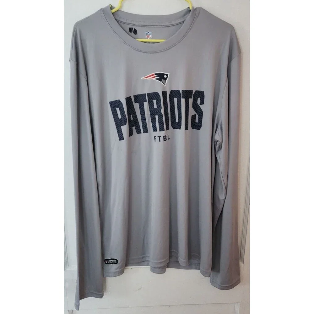 NFL Team Apparel New Era New England Patriots Grey Long Sleeve Men Tee Size XL